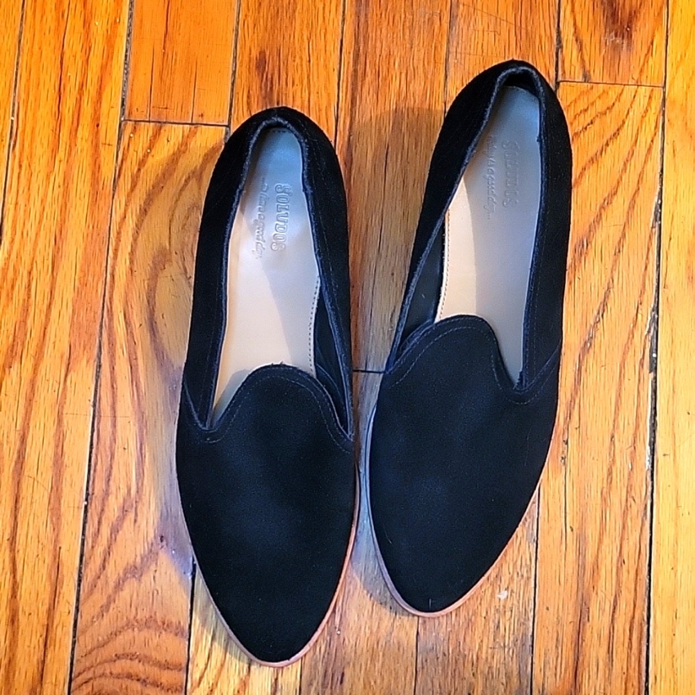 Soludo's Black Suede Slip on Loafers 8 Preppy Minimalist Elevated‎ Basic